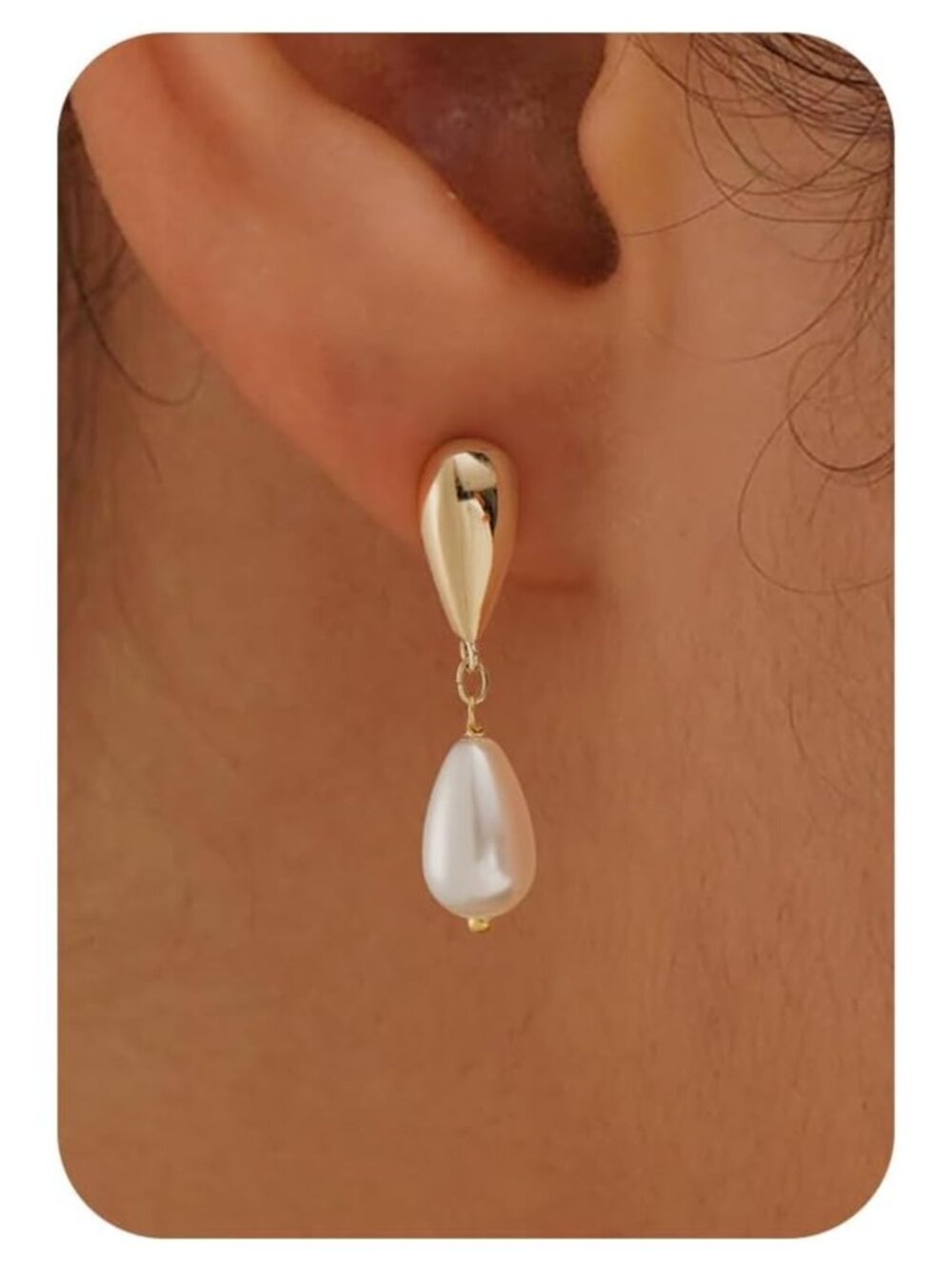 14K Gold Plated Pearl Drop Dangle Earrings for Women CZ Wedding